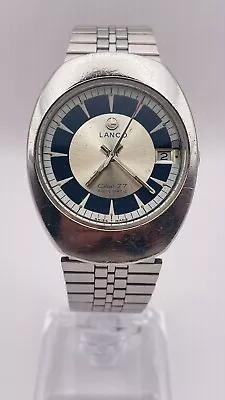 Lanco Club 77 Automatic Swiss Made Vintage Date Helmet Case Bullseye Dial Watch • $220