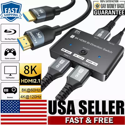 HDMI Bi-Directional Switch 8K HDMI 2.1 Switcher Splitter HUB /8K 6FT 10FT Cable • $15.99