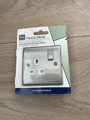 13A Switched Plug Socket Brushed Stainless Steel With White Inserts • £6.30