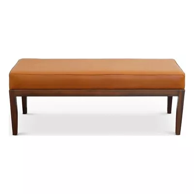 Sumatra Mid-Century Modern Rectangular Genuine Leather Bench In Tan • $303