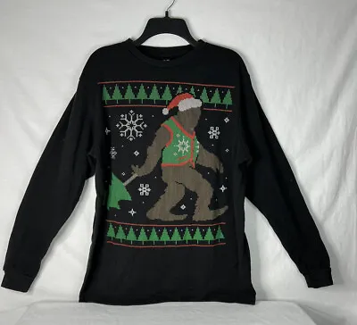 Ugly Christmas Sweater Men’s XXL  Bigfoot Sasquatch Christmas Tree Black • $26