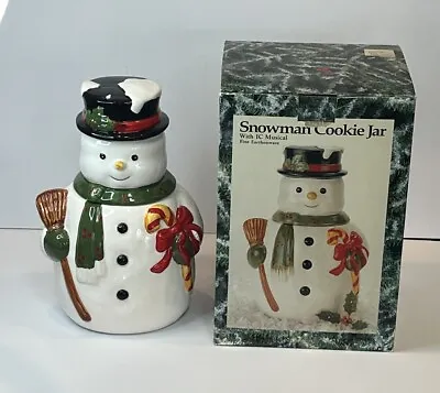 Vintage Earthenware Snowman Musical Cookie Jar Christmas Decoration Working • $29.97