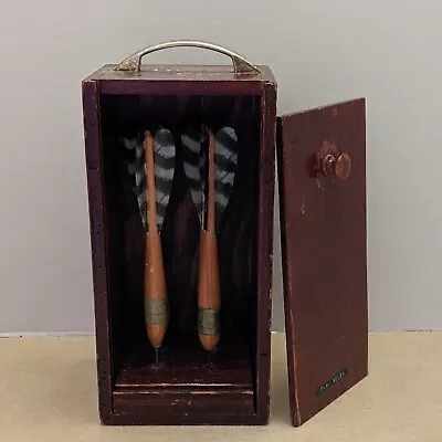 Vintage Darts Wooden Steel Tip Feather Flights Set/4 In Handcrafted Wooden Box • $149