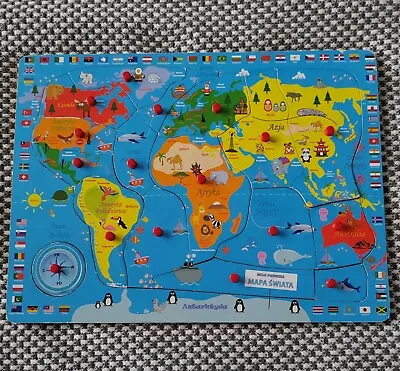 Wooden Jigsaw Puzzle Map Of The World Mapa Świata In Polish - Kids Education Toy • £19.99