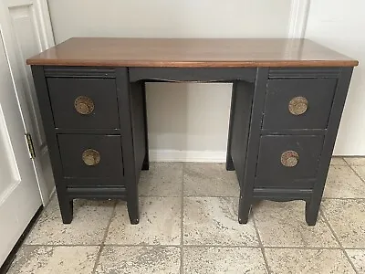 Mid Century 2 Tone Black / Brown Vanity Desk Solid Oak Wood Vintage Early Deco • $900