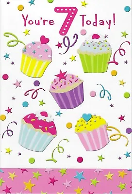 Age Seven 7th Girl Birthday Greeting Card 7 X5  Cupcakes • £1.89