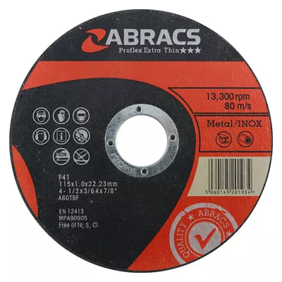 100 X  Abracs 115 X 1mm Metal Cutting Discs Inox Slitting Disc 4.5” 👍 • £52.50