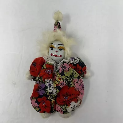 Vintage Harley Quinn Jester Clown Bean Bag Doll 4.5   White Porcelain Head & Fur • $11.88