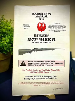 VINTAGE Ruger Model M-77 Mark-II Rifle Owner’s Manual Brochure. 1998 MINT!! • $18