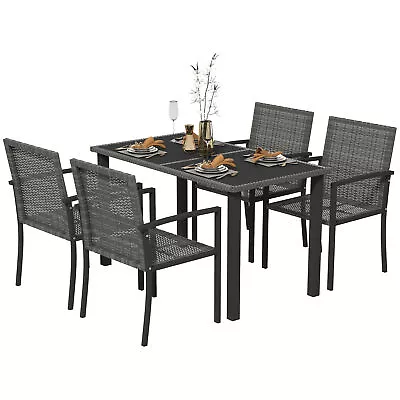 Outsunny 4 Seater Rattan Garden Furniture Set W/ Glass Tabletop - Grey • £241.99