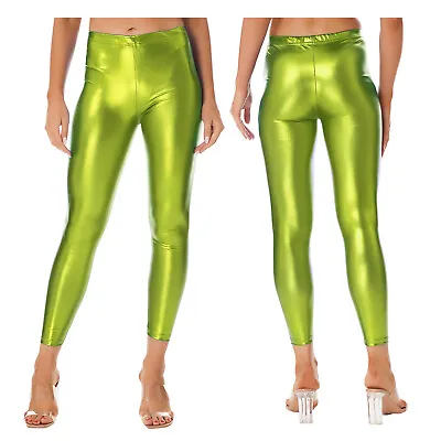 US Womens Faux Leather Skinny Pants Shiny Metallic Stretch Tights Pants Trousers • $12.06