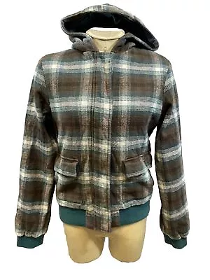 Volcom Women’s Intermission Full Zip Hooded Brown & Green Plaid Jacket Size M • $18