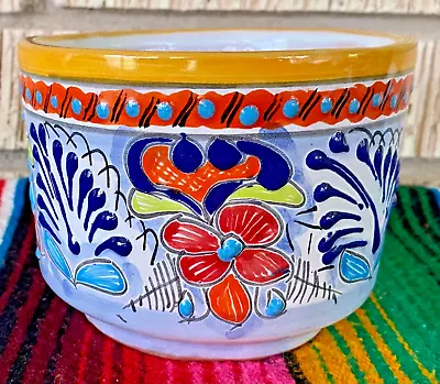 Mexican Ceramic Flower Pot Planter Folk Art Pottery Handmade Talavera #10 • $19.99