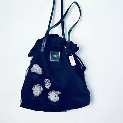 NWT Victoria’s Secret One Size Black Mesh Floral Detail Bucket Bag Purse  • $10.64