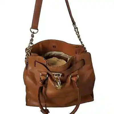 Michael Kors Handbag Satchel Shoulder Cognac Brown Hamilton Leather Lock And Key • $40