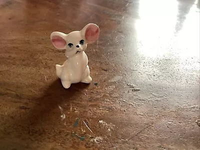 VINTAGE 1960's CUTE  4.5cm CERAMIC WHITE MOUSE WITH PINK EARS Brandy Glass Mouse • $2.48