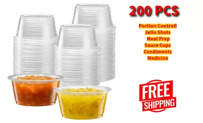 200 Cups Clear Diposable Plastic Portion Cups No Lids Small Mini Containers 2oz • $17.90