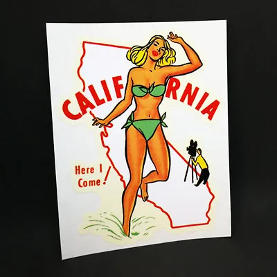 California Pinup Vintage Style Travel Decal Vinyl Sticker Luggage Label • $4.69