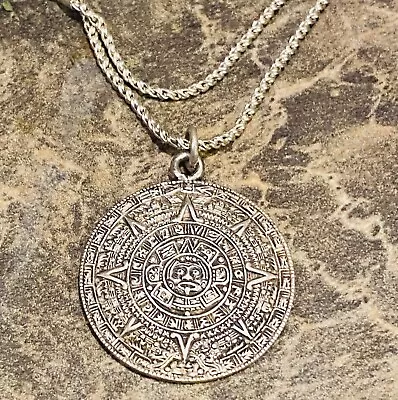 VINTAGE Sterling Aztec/Mayan Calendar Bracelet Pendant Fleur De Lis Makers Mark • $49.99