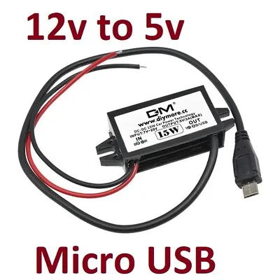 Micro USB 12V To 5V 3A 15W Car Stepdown Converter Reverse Protection - UK STOCK • £3.99