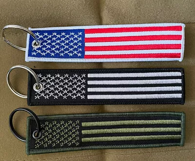 3 Pack USA American Flag Keychain Tags With Key Rings Double Sided Embroidered • $9.99