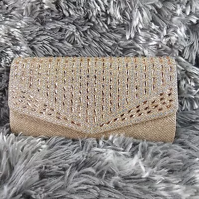D'Margeaux Evening Bag Champagne Glitter Envelope Clutch Crossbody Holiday Party • $4.99