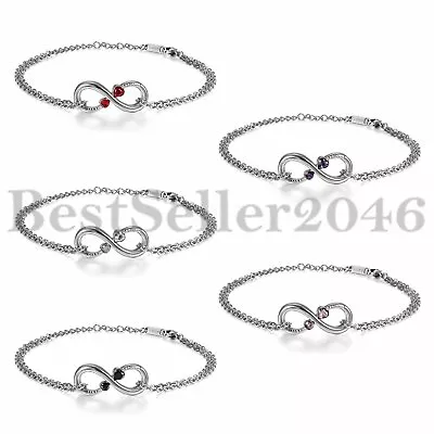 Womens Stainless Steel CZ Double Strand Infinity Figure 8  Love  Heart Bracelet • $8.99