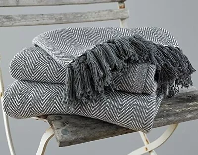 Herringbone Cotton Throws For Sofas Beds Armchair Settee Couch Blanket Throw • £24.99