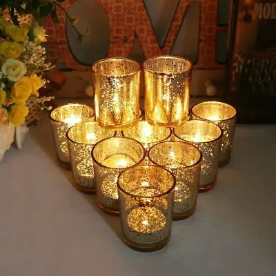 £9.99 • Buy Gold Silver Luxury Glass Votive Tealight Candle Holder Centerpiece Decoration