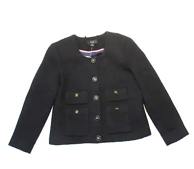 NWT J.Crew Lady Jacket In Black Maritime Tweed Collarless Wool Blend 2 • $200