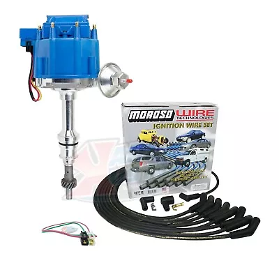 Ford 351W Windsor HEI Distributor Blue Cap 65K Coil & Moroso 9872M Over VC Wires • $114.99