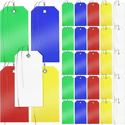 100 Sets Plastic Shipping Tags With Wire 5 Colors Metal Eyelet Large Waterproof • $11.59