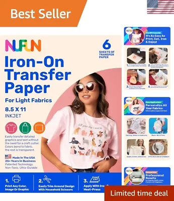 Vibrant Iron-On Transfer Paper For T-Shirts - Pack Of 6 Sheets 8.5 X 11 Inch • $12.99