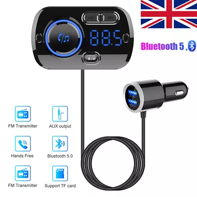 Wireless Bluetooth Car FM Transmitter Kit 2 USB Charger MP3 Player AUX Handsfree • £10.99