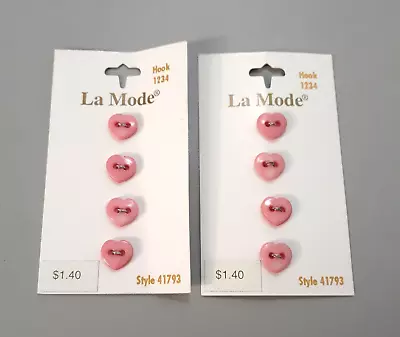 Vintage LA MODE Sewing Buttons On Card Heart Pink Italy 7/16  Lot Of 2 NOS • $5