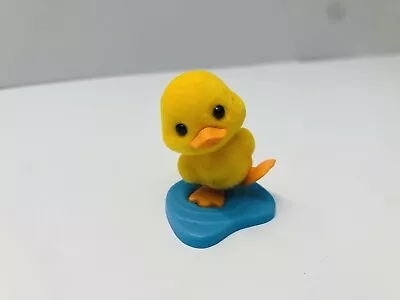 Vintage 1982 HALLMARK Fuzzy Yellow DUCK In Puddle Mini FIGURINE • $15.60