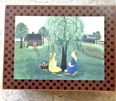 Lucy Ogletree 2 Girls Sitting Under A Tree Holding Bunnies Folk Art Keepsake Box • $9.99