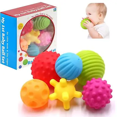 Baby Ball Set Baby Hand Massage 6 Piece Multi-Textured Sensory Toys Soft Balls • £7.99