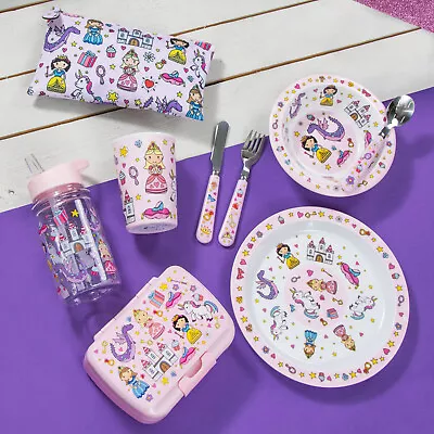 Kids Girls Fairy Tale Design Cutlery Dinner Set Mealtime Plastic Bowl Plate Cup • £5.95