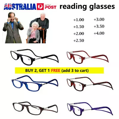 NEW Folding Magnetic Reading Glasses Snap Click Front Neck Hanging Spectacles AU • $15.99