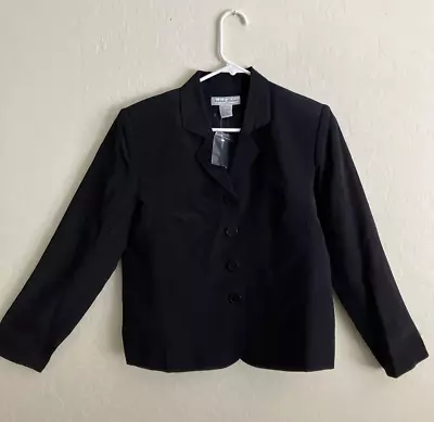 Vintage Black Silk Jacket Petite 6 Long Sleeve Blazer Button Front Womens P6 • $19