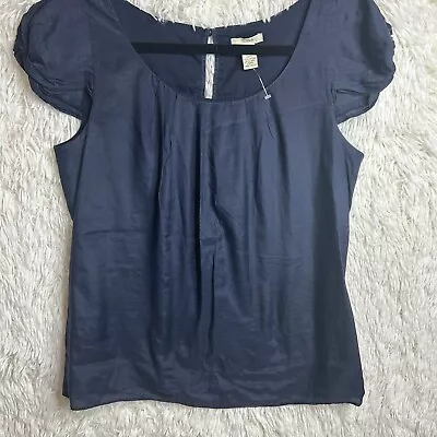 .crew Silk & Cotton Navy Blouse Short Sleeve Size 4 • $25