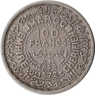 1953 (AH1372) Morocco (French) 100 Francs Silver Coin Y#52 One Year Type • $17.51