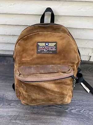 Rare Vintage 90s Jansport Adventure Brown Leather Backpack Suede Day-Pack • $85