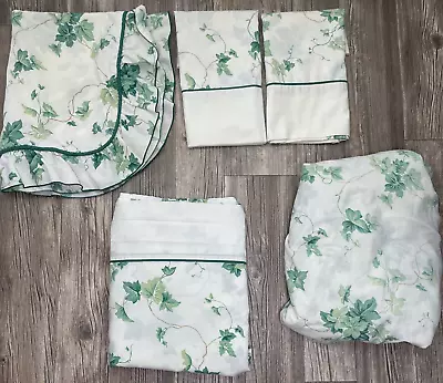 Vintage Waverly Fieldcrest Ivy Lane 5 Piece Full Sheet Set Green White FLAW READ • $39.99