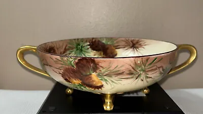 Antique M & Z Austria Hand Painted Pine Cones Porcelain Footed Bowl • $15