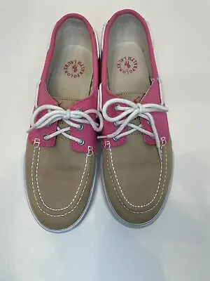 $25 • Buy Polo Ralph Lauren Lilia Boat Deck Shoes Women's Size 10B Beige Pink Canvas