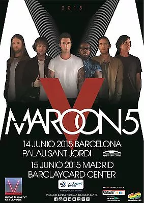 MAROON 5  V WORLD TOUR 2015  BARCELONA SPAIN CONCERT POSTER -Adam Levine & Band • $15.96