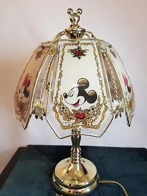 Rare Vintage Gold Color Disney Mickey And Minnie Mouse Lamp 6-panel Shade Works • $160
