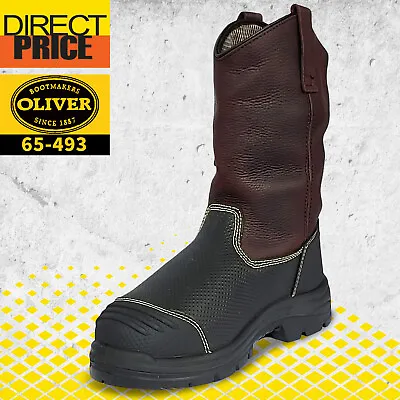 Oliver Work Boots 65493 240mm Steel Toe Safety Pull On Riggers Waterproof Brown • $245.95